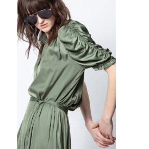 Zadig & Voltaire Ray Satin Maxi Dress Sage Green - Parisian Glamour Size M - Picture 2 of 15